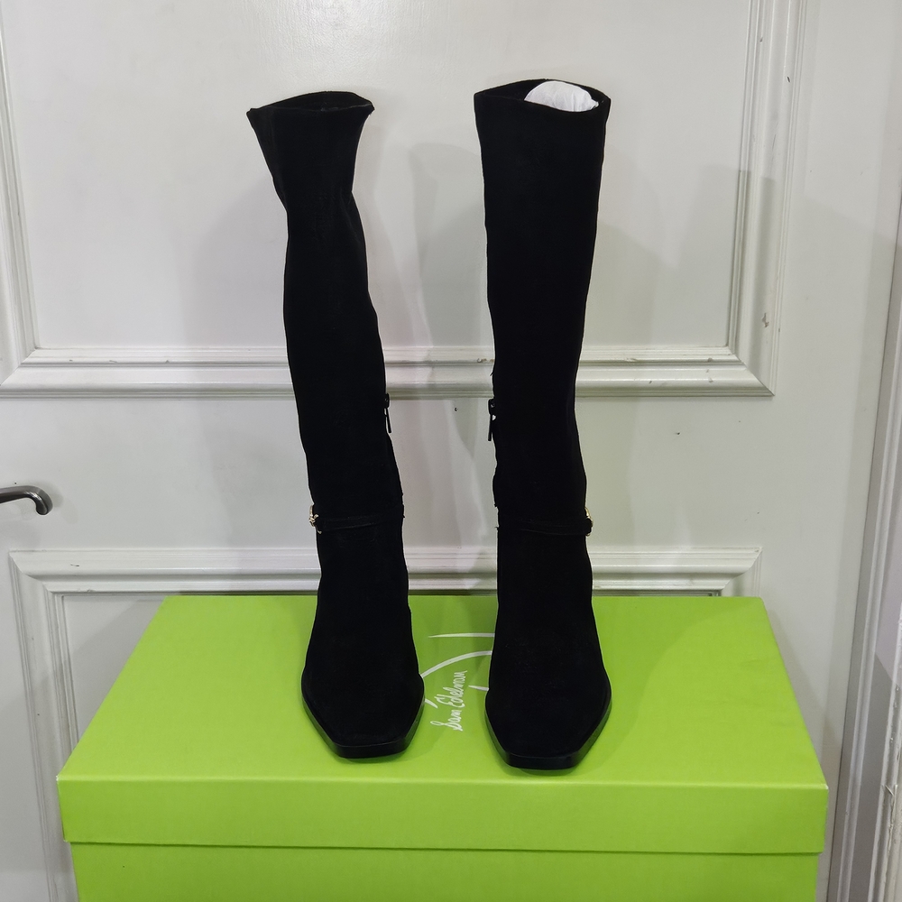 Sam Edelman Black Suede Clive Athletic Riding Boots with Gold Detail,Size 7, NIB - Picture 5 of 16